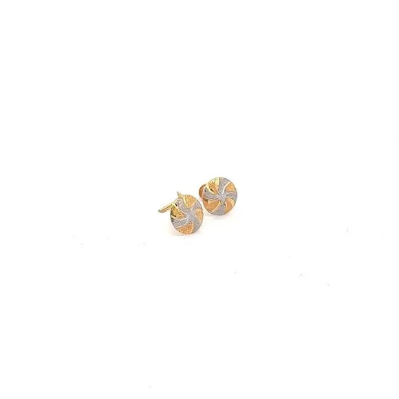 18K Gold Earrings Screw Type Two Tone Circle Round - Picture 3 of 5